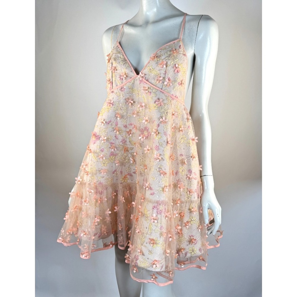 Free People Cindy Trapeze Babydoll Dress Women S NWT Embellished Pear 3D Flower